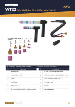 Catalogue page 34 WT22 Automatic Straight Air-cooled Two-piece Torch Set